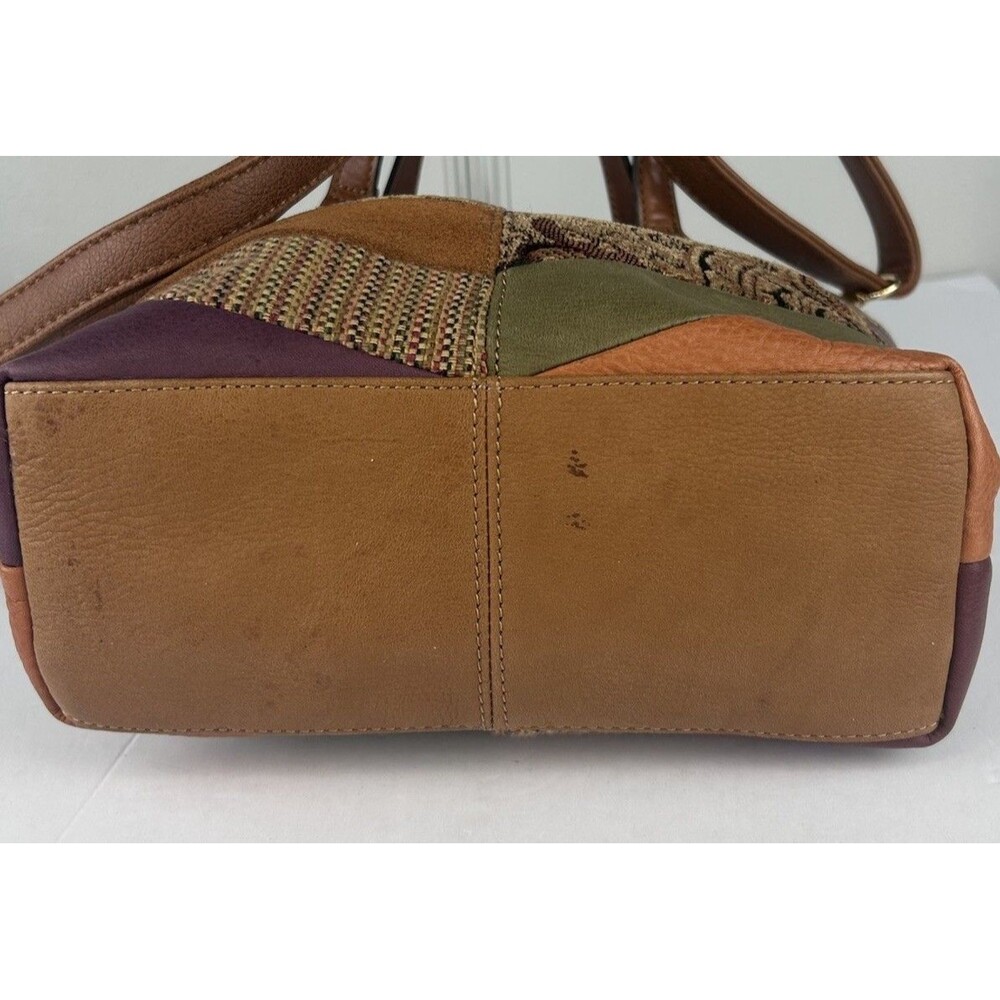 VTG Fossil Patchwork Shoulder Bag Suede Leather Tapestry Boho Key Charm Bag Y2k - Picture 4 of 10